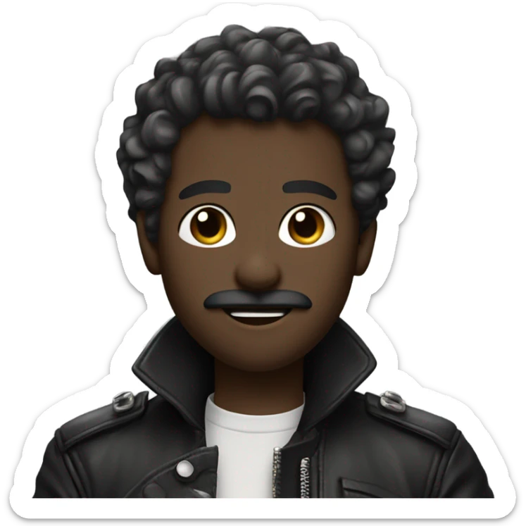 smug darkskin boy hair in leather jacket with blonde curly hair and mustache and beard and multiple ear piercings  sticker
