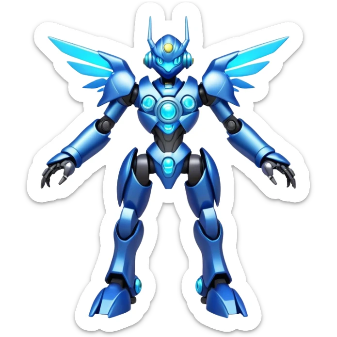 Shiny Futuristic Mechanical Glossy Celestial Godly Divine Metal-Cyborg-Fakemon-Pokemon-Digimon-Spectrobes-fusion, full body sticker
