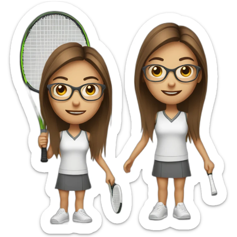 White skin long brown hair girl with eyeglasses playing tennis sticker