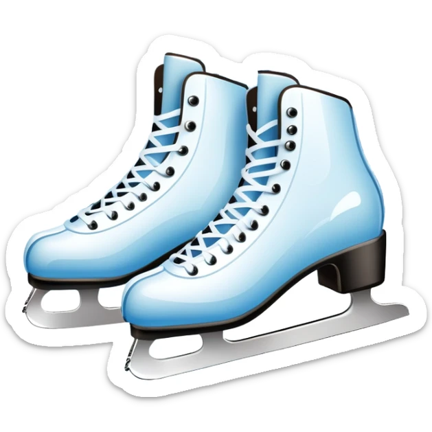 An icon showing a pair of elegant ice skates gliding across a smooth, frozen rink with snowflakes in the air. In the background, twinkling lights, winter trees, and cheering spectators create a festive atmosphere. Transparent background highlights the grace and charm of ice skating. sticker