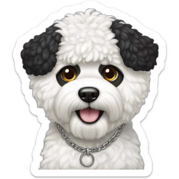rapper-with hoop-white skin-black hair-beard-bichon dog-white-smile sticker