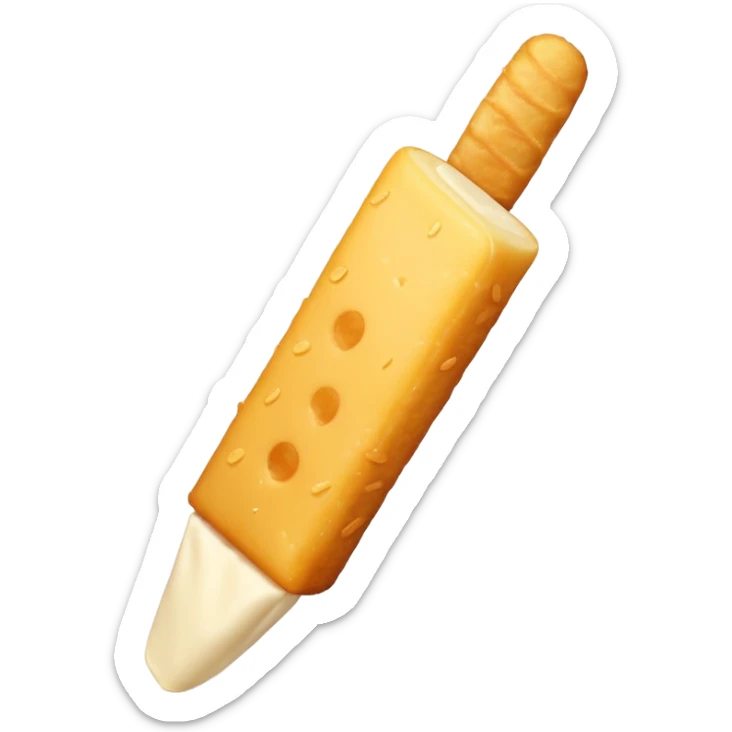 Create an emoji-style illustration of a tequeño, a traditional Venezuelan snack. It should look like a small, golden-brown, fried cheese stick with a smooth, slightly crispy exterior. Use simple shapes, clean lines, and vibrant colors to match modern emoji aesthetics sticker