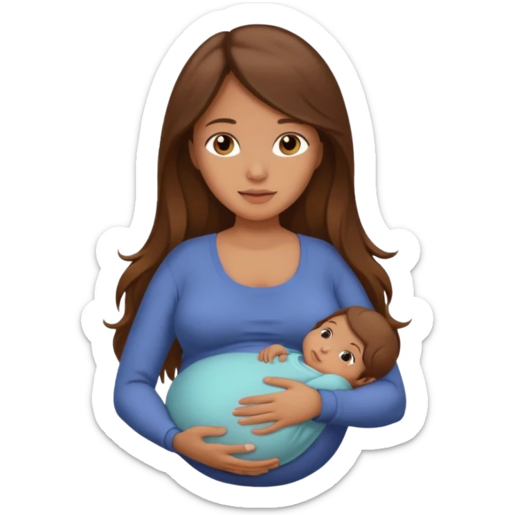 Pregnant woman with long brown hair and a baby in her arms.
 sticker