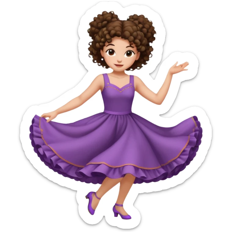 girl with big curly hair in a bun dancer brunette, white, freckles and brown eyes sticker