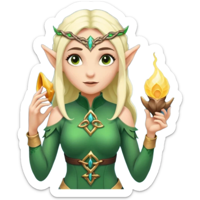 elf female Short wetsuit-style garb, glowing runes on skin, holding a conch horn. sticker