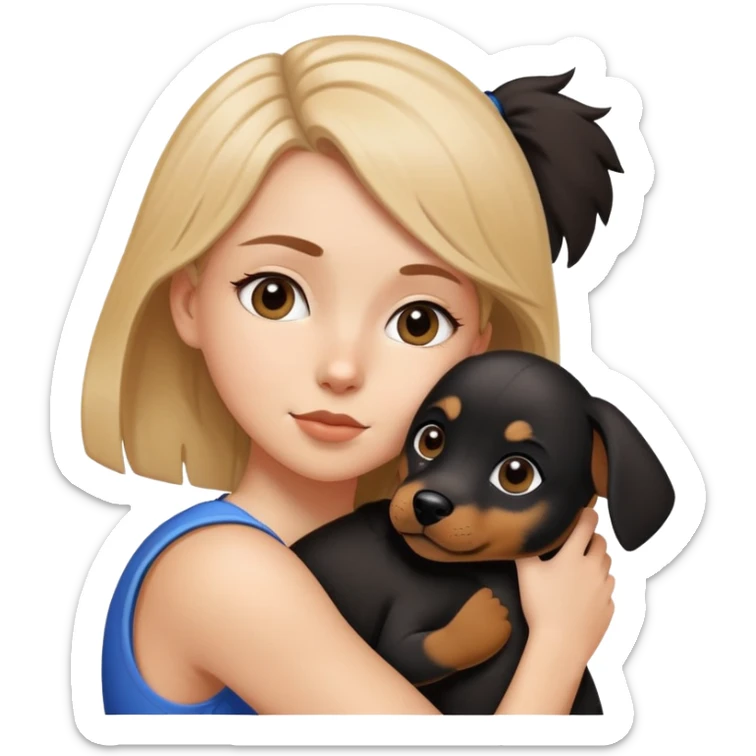 A white girl hugged a black Changmao dog with a little white on the corner of its mouth sticker