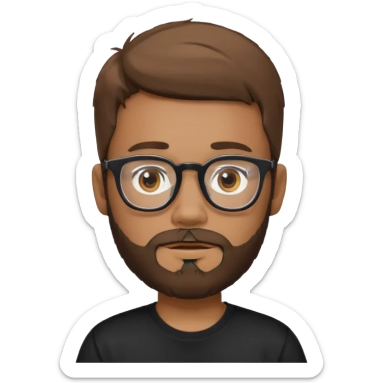 Băiat cu cioc,ochelari,ochii căprui, piele cafeniu deschis păr șaten, tricou negru  sticker