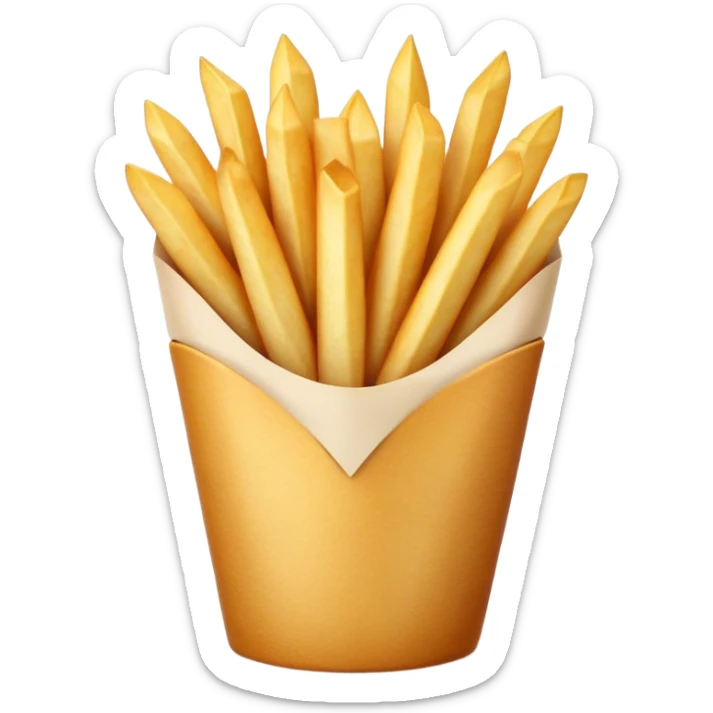 Cinematic Realistic Belgian Fries Dish Emoji, showcasing thick, crispy fries served in a paper cone rendered with detailed textures and golden, appetizing lighting. sticker
