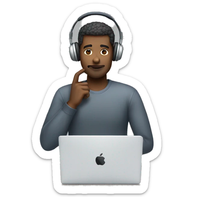 man in headphones talking hold laptop and phone only upper part of body  sticker