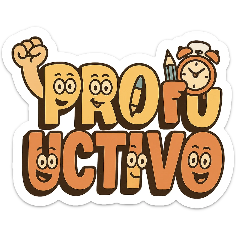 the word 'productivo' in flat toon style, energetic and motivational, suitable for a digital badge, clean and modern design sticker