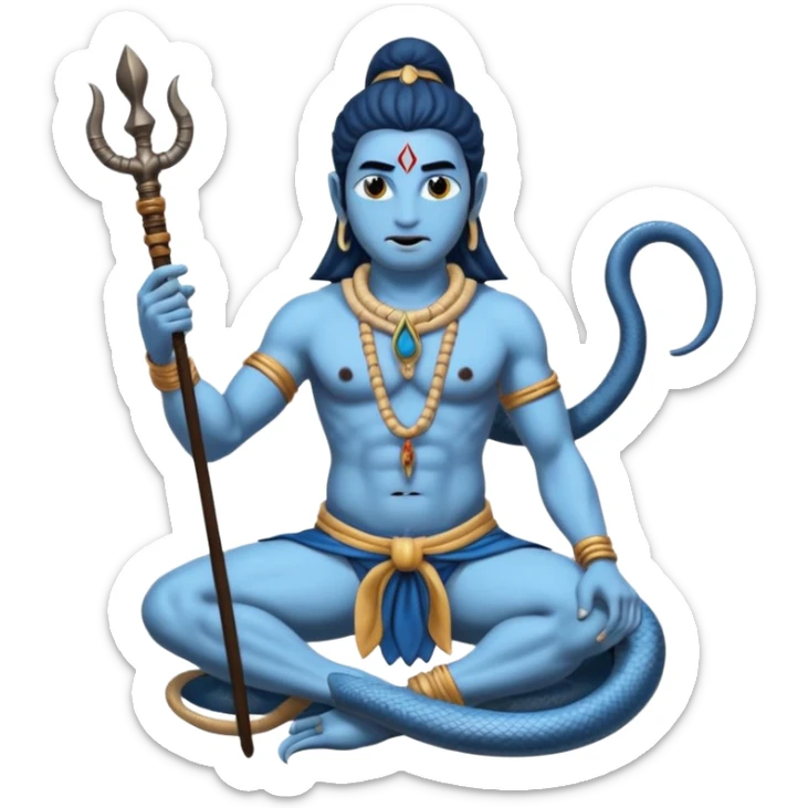 Mahadev real god  shiv not like cartoon  blue body and trishul and and had damru and nack around sanke  sticker