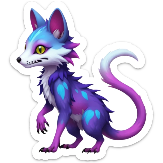 Kawaii cool realistic cute ghoulish edgy fantasy ethereal feline-vernid-sergal-possum-monster-fursona animal creature full body with intricate markings  sticker