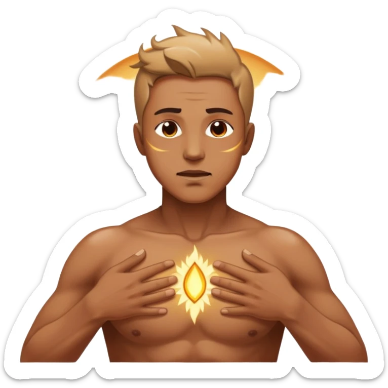 transition from a man with a spiritual pain on his chest growing up to a man with a soul glowing on his body representing his healed version karmically and using that energy to heal others sticker