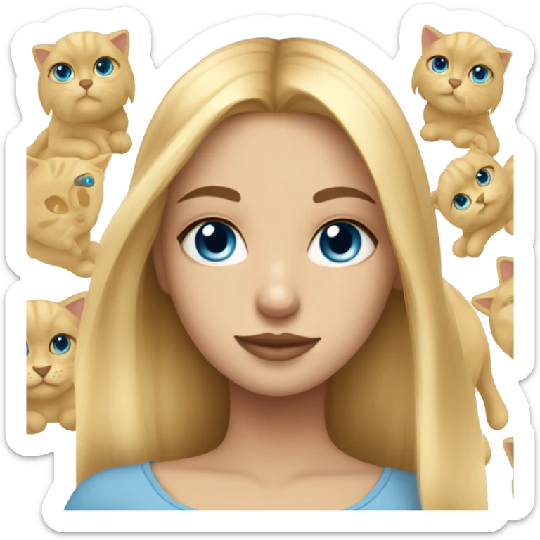 Blondir girl with blue eyes and middle long hair and she has little black kitty with long cat hair sticker