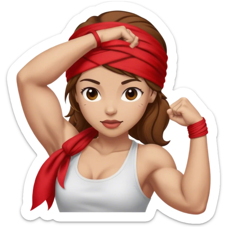 Light skin and brown hair with red bandana Rosie the Riveter shows biceps sticker
