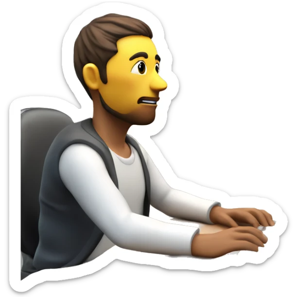 there is a lot of details i need only person sitting near computer working without other peoples realistic 3d icon with colors sedentary lifestyle sticker