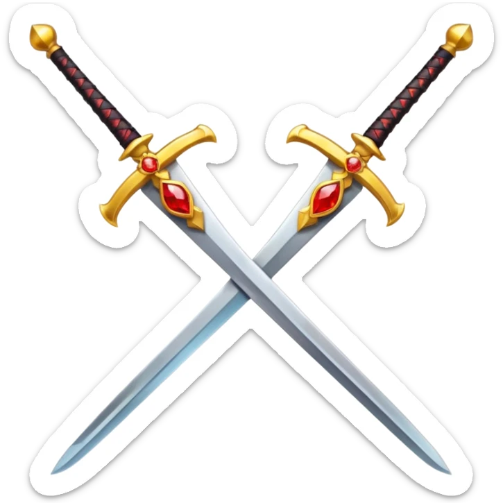 Fully yellow royal two swords crossed fiery with red gems sticker