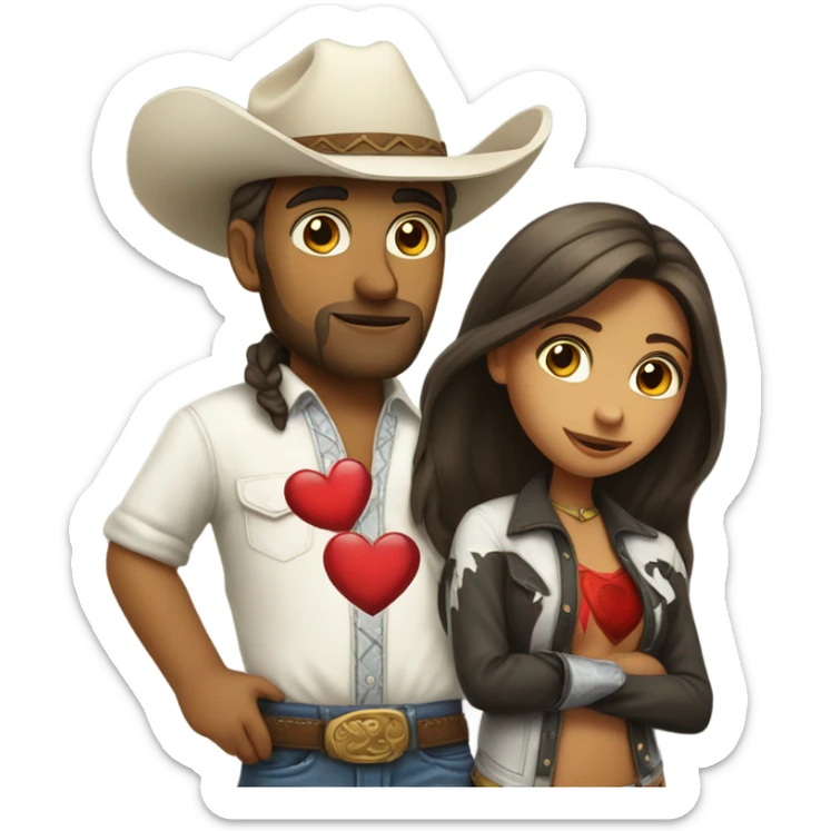white Cowboy holding heart with desi girl full body sticker