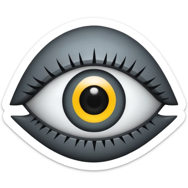 Minimal emoji, gothic futuristic eye, cold grey sclera, the pupil is fully replaced by a solid black number 8 eight, occult cyber aesthetic, sharp clean lines, flat emoji design, centered, transparent background sticker