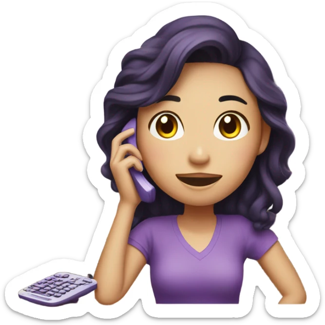 a corean girl using a purple phone in the living room of her house sticker