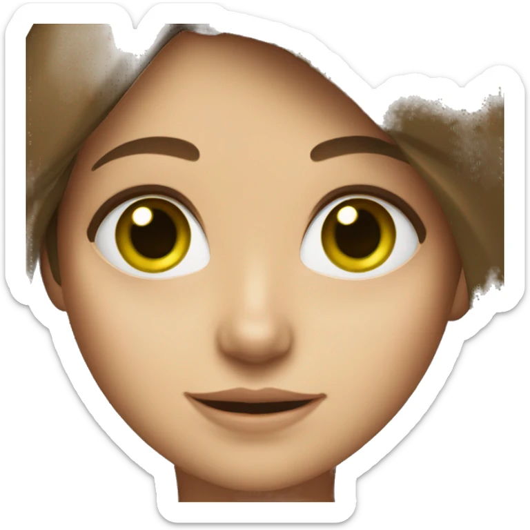 A girl with brown hair with white streaks and square green eyes sticker