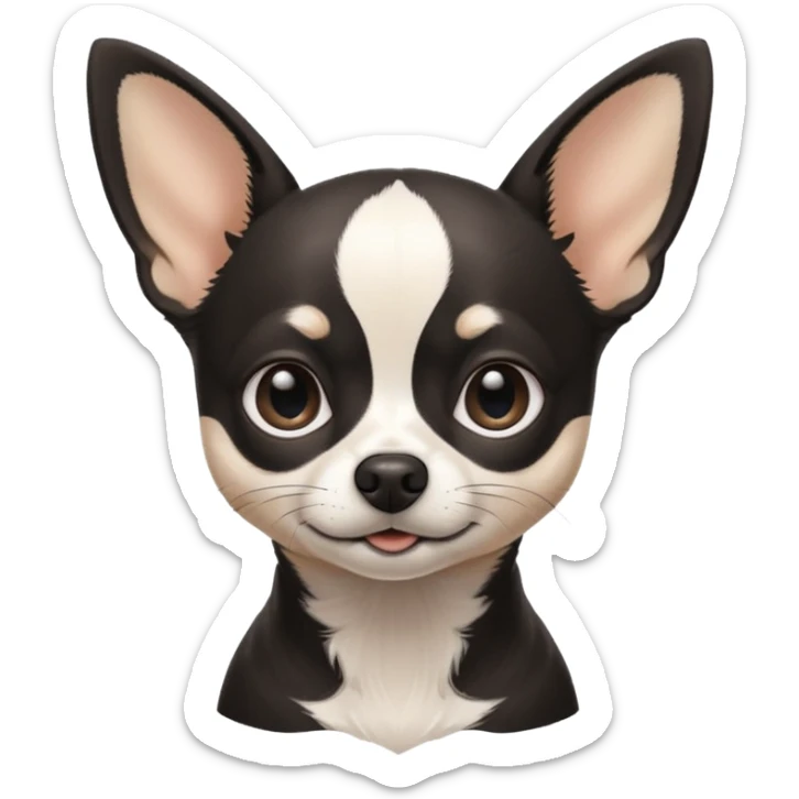 A black and white chihuahua emoji please with a thin white line on the center of head nose pointy sticker
