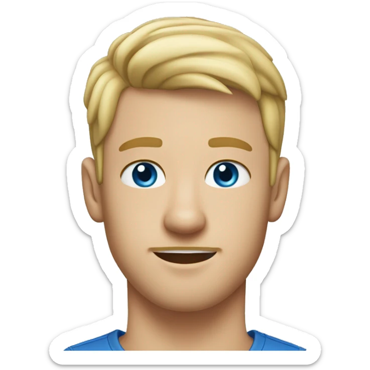 A 23 year old, white man, with short blonde hair, with stubble facial hair,   with blue eyes wearing a t-shirt. sticker