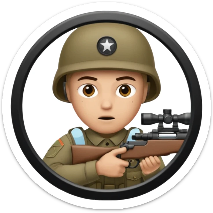 stealthy army soldier looking through the crosshair of his rifle  as seen from the side as he takes aim sticker