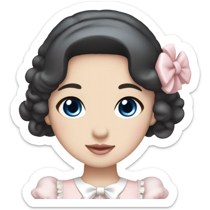 sweet lolita dark hair blue eyes white skin light pink dress sticker