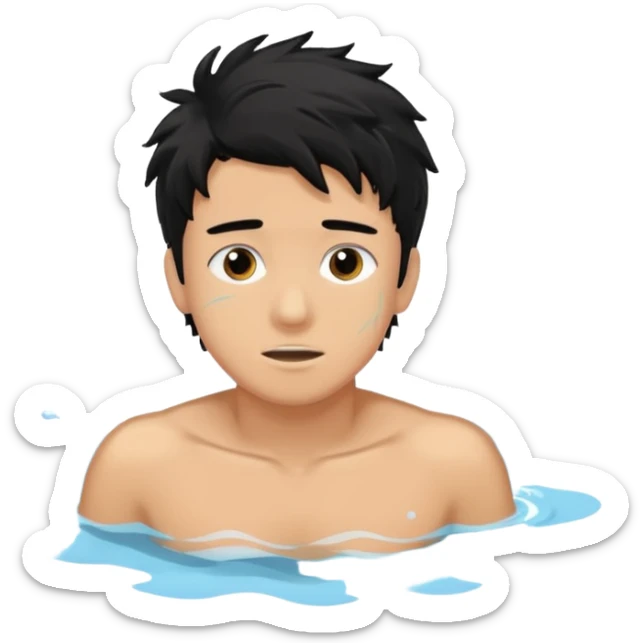 Lifeguard male tanned skin Teenager with Black messy hair swimming to rescue someone sticker