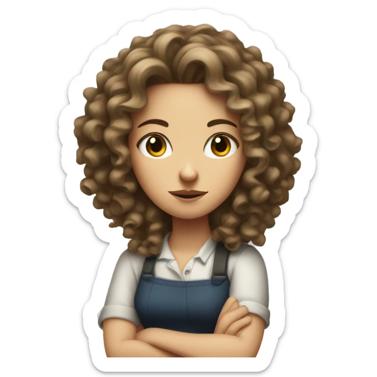 White girl with curly hair and a mad face with arms crossed sticker