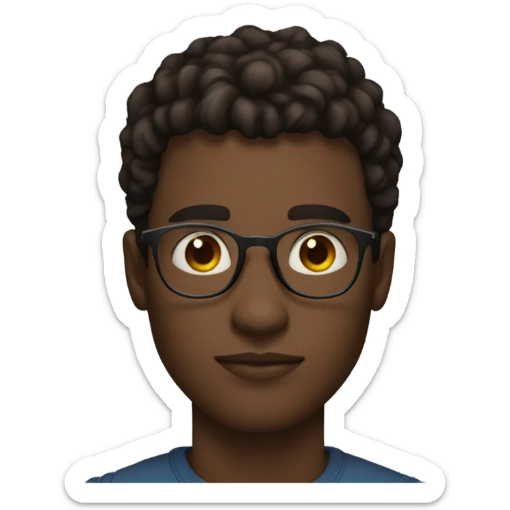 Young man face,26 years old,mid dark skin, big circular glasses, brown eyes, African nose sticker