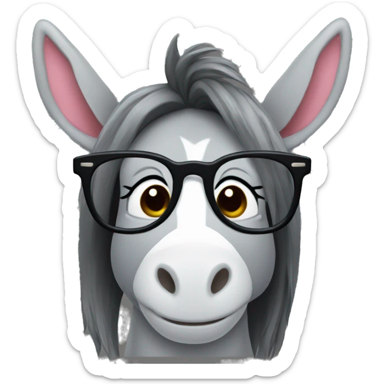 female donkey with glasses and long hair and lipstick sticker