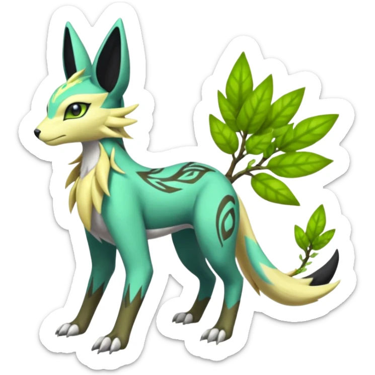  Exotic Ivy Feathery Meloetta-Zygarde-Zeraora-Renamon-Protogen-Palkia-hybrid-fusion-Fakémon-creature, full body sticker