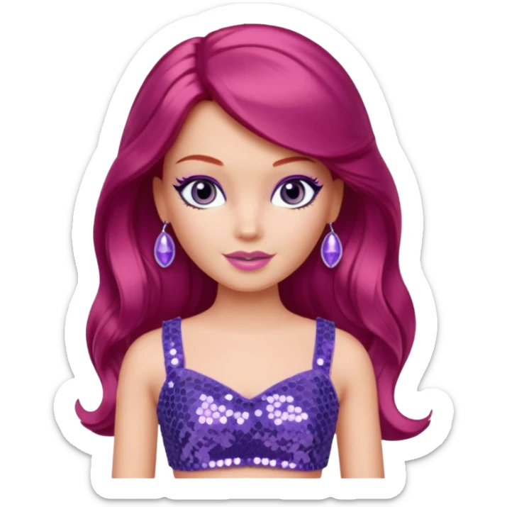 P.J. from Barbie & Friends with indigo eyes, long red hair, lilac sequin crop top sticker