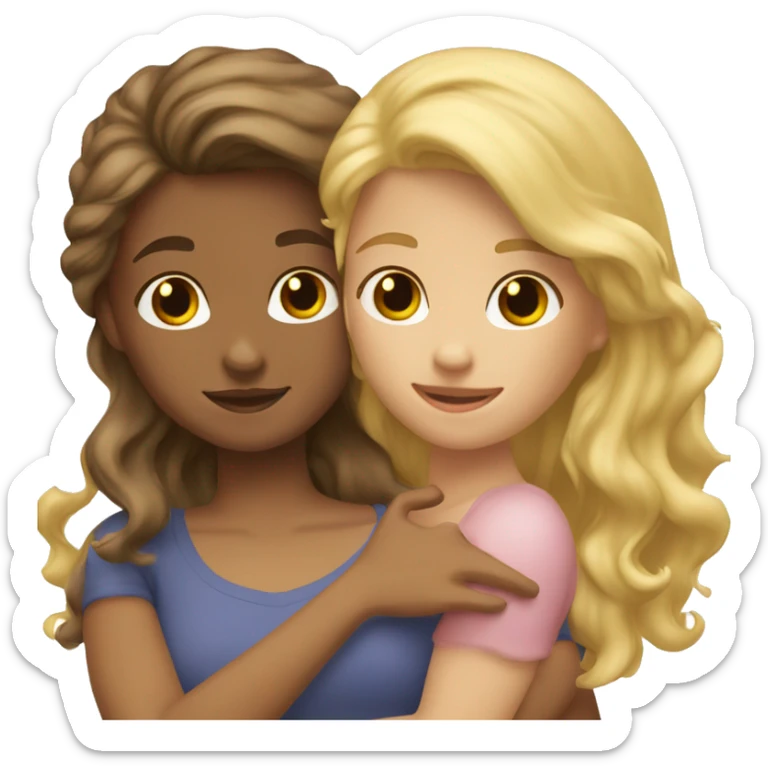 One girl withe brown wavy hair hugging another girl with blonde hair sticker