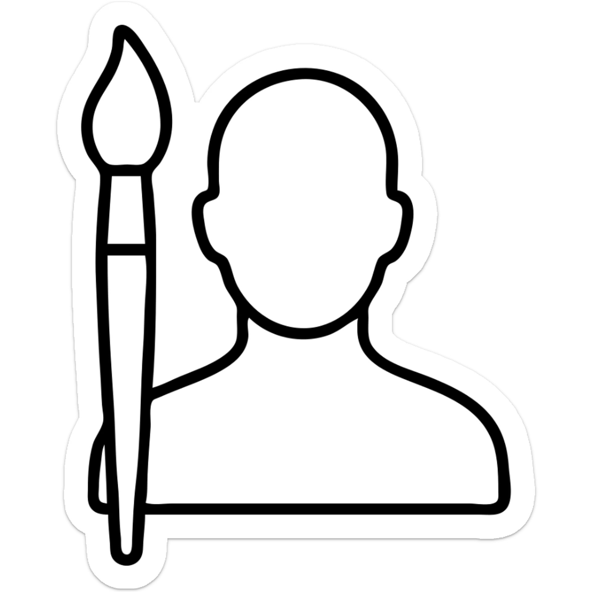 A paintbrush morphing into a metal human silhouette, symbol of artistic identity sticker