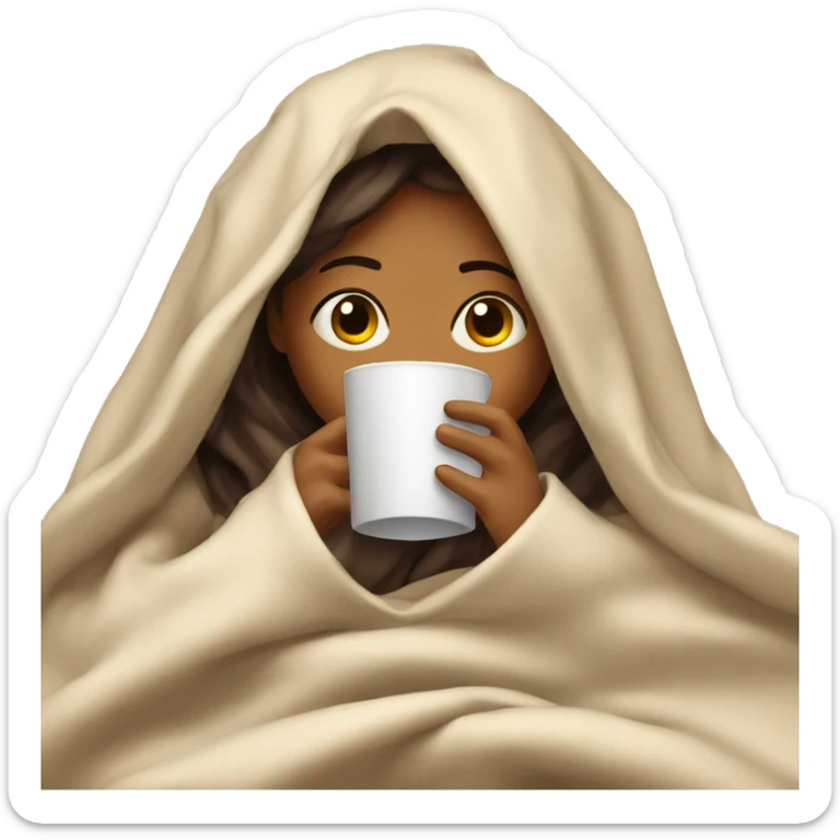 girl inside a blanket sipping coffee eyes closed sticker