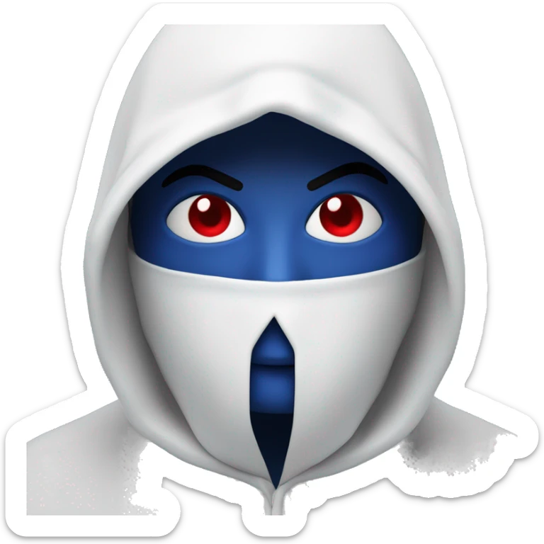 The logo shows a hooded figure split into blue and red halves with fierce eyes. Below is bold "GEPAI" text. Radiating lines add energy. For an emoji, focus on the hooded face and color split. sticker