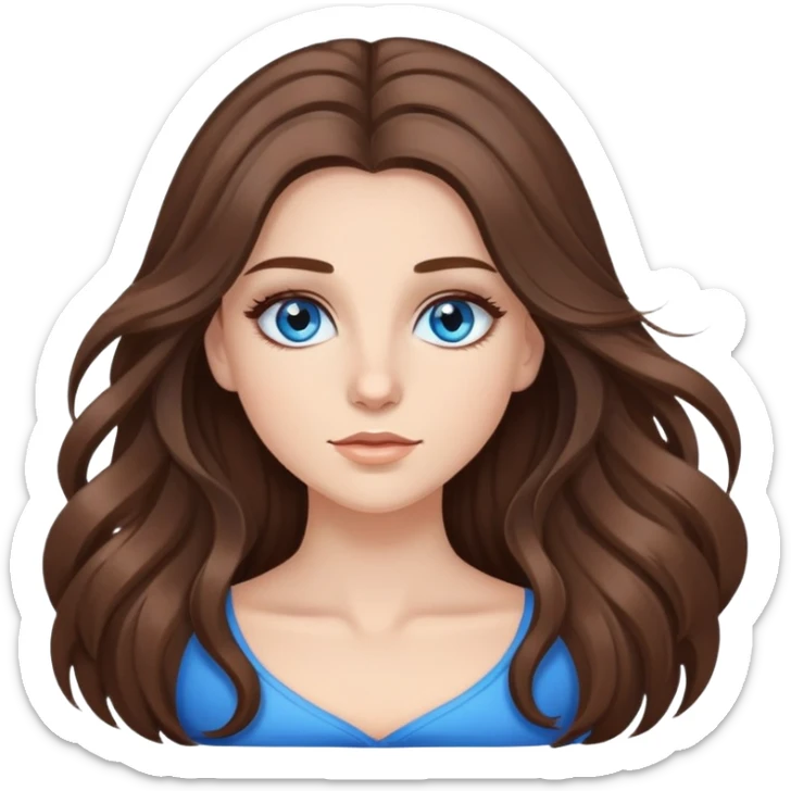 a white girl with long voluminous brunette hair and brown highlights and blue eyes with long eyelashes  sticker