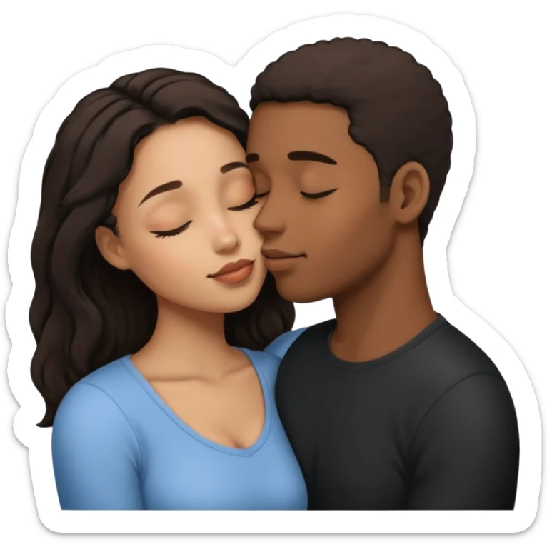 Ebony couple, light skin female brown skin male kissing sticker
