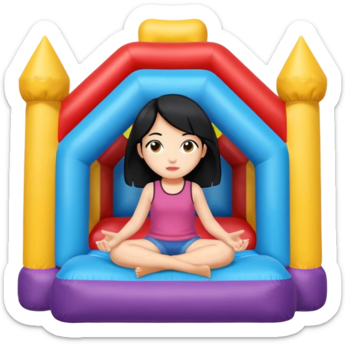 black hair girl-sitting-in-bouncy-house sticker