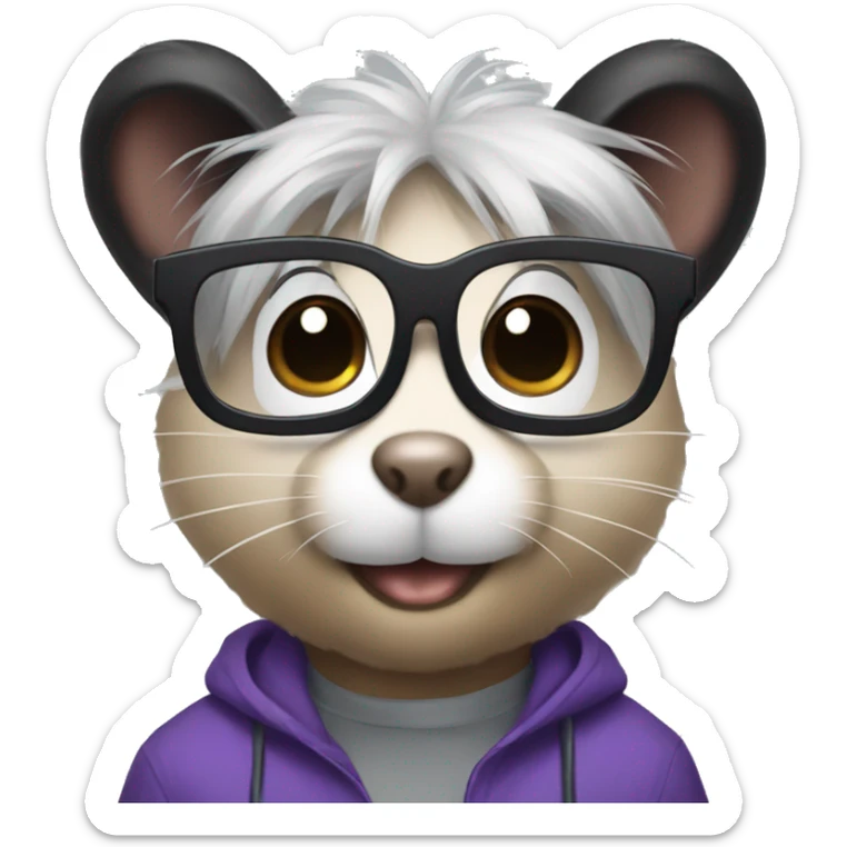 black hamster with woman black hair and glasses on his face sticker