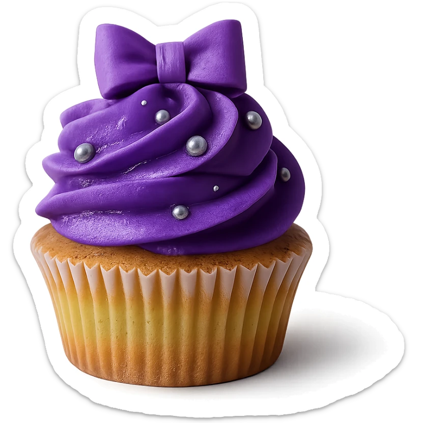 Change the icing to ube flavor with vivid purple, creamy and glossy texture, keep the realistic cupcake and accessories, photorealistic style, transparent background. sticker