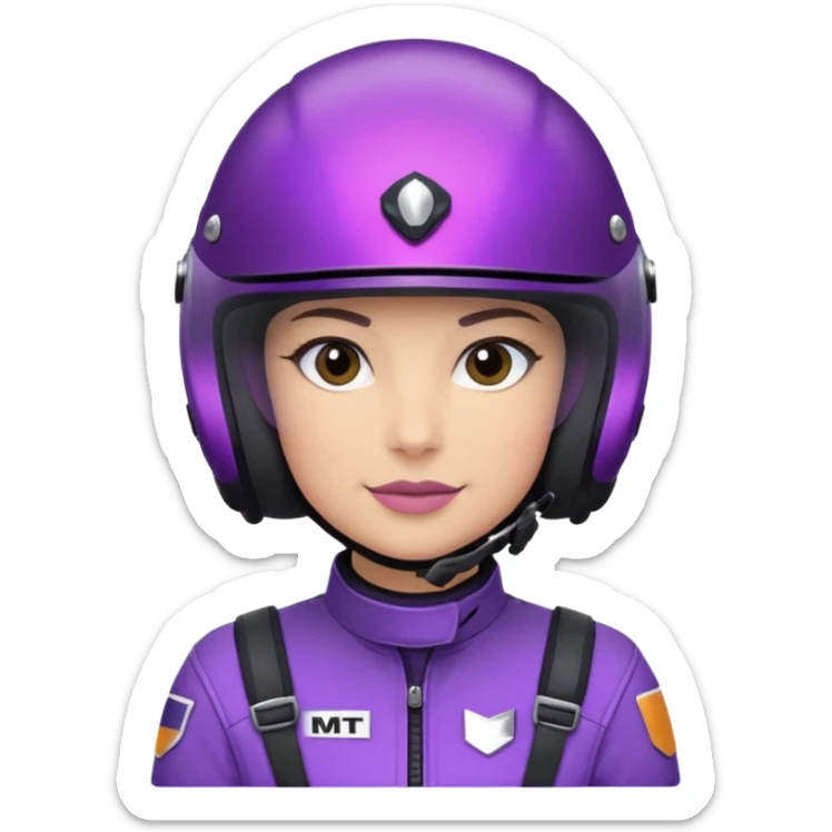 Créer un emoji avec une moto mt07 sport noir mate / violet iridescent très foncé, pare-brise de la moto violet. Avec une pilote dessus visière violet sombre visage caché . Avec fond arrière violet en arrière plan. sticker