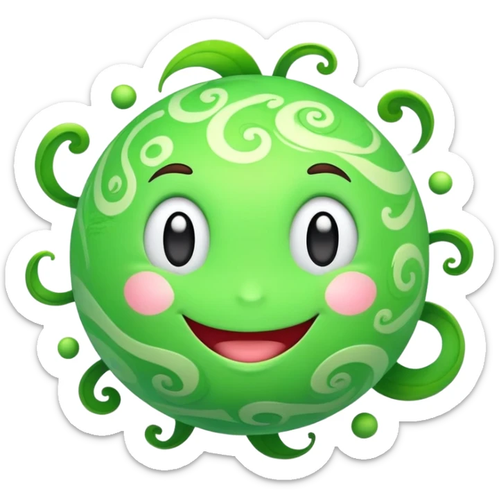 bright green planet with swirls and a cute happy smiling face with rosy cheeks sticker