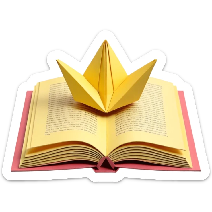 3D render of Pop-Up Book entirely of folded origami paper, sharp creases, cardboard texture, matte finish, visible paper grain, craft aesthetic,emoji style, isolated on white background --v 6.0 sticker