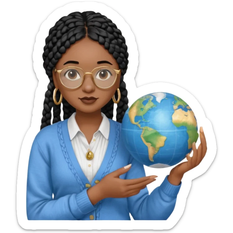 a-young-woman-wearing-fine-gold-round-glasses-and-black-hair-in-several-box-braids,-she-has-light-black-skin,-and-she's-wearing-a-white-shirt-with-an-blue-cardigan-on-top.-she's-holding-a-globe-in-one-hand.png sticker
