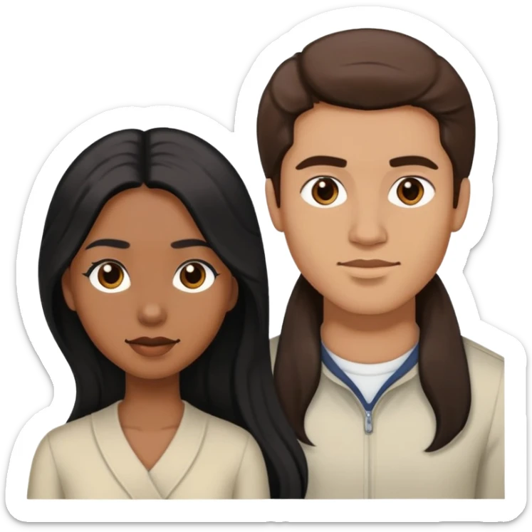Man with light skin, brown hair and light skin with a  woman with long  black hair and brown skin sticker