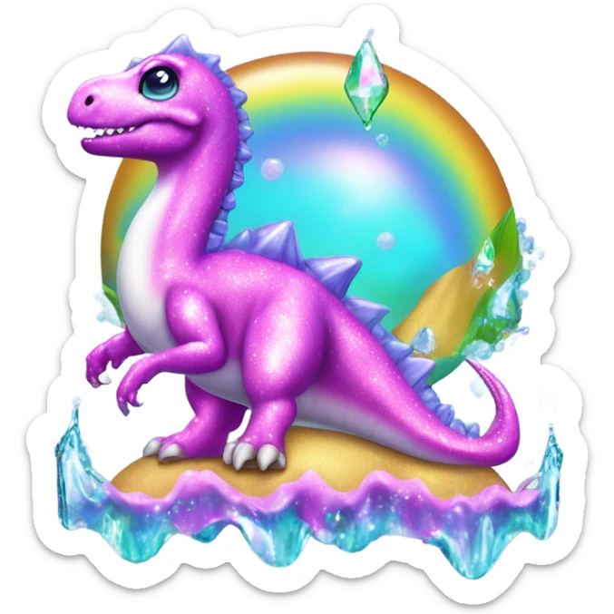 Lisa frank glitter pretty water dinosaur with fins and pearls sticker